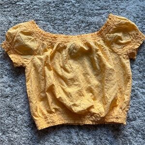 H&M Yellow Puff Sleeve Smocked Crop Blouse